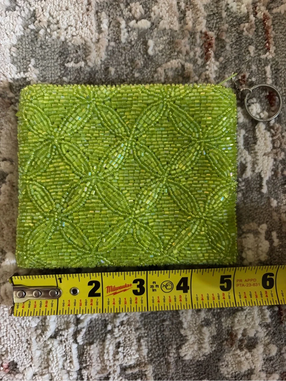 Y2K Lime Green Beaded Coin Purse Keychain Wallet